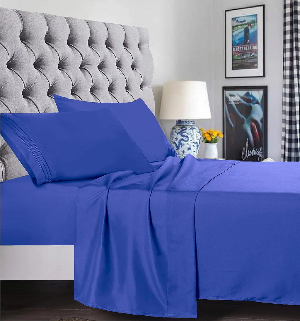 Full Royal Blue 4-Piece Bed Sheet Set Q193