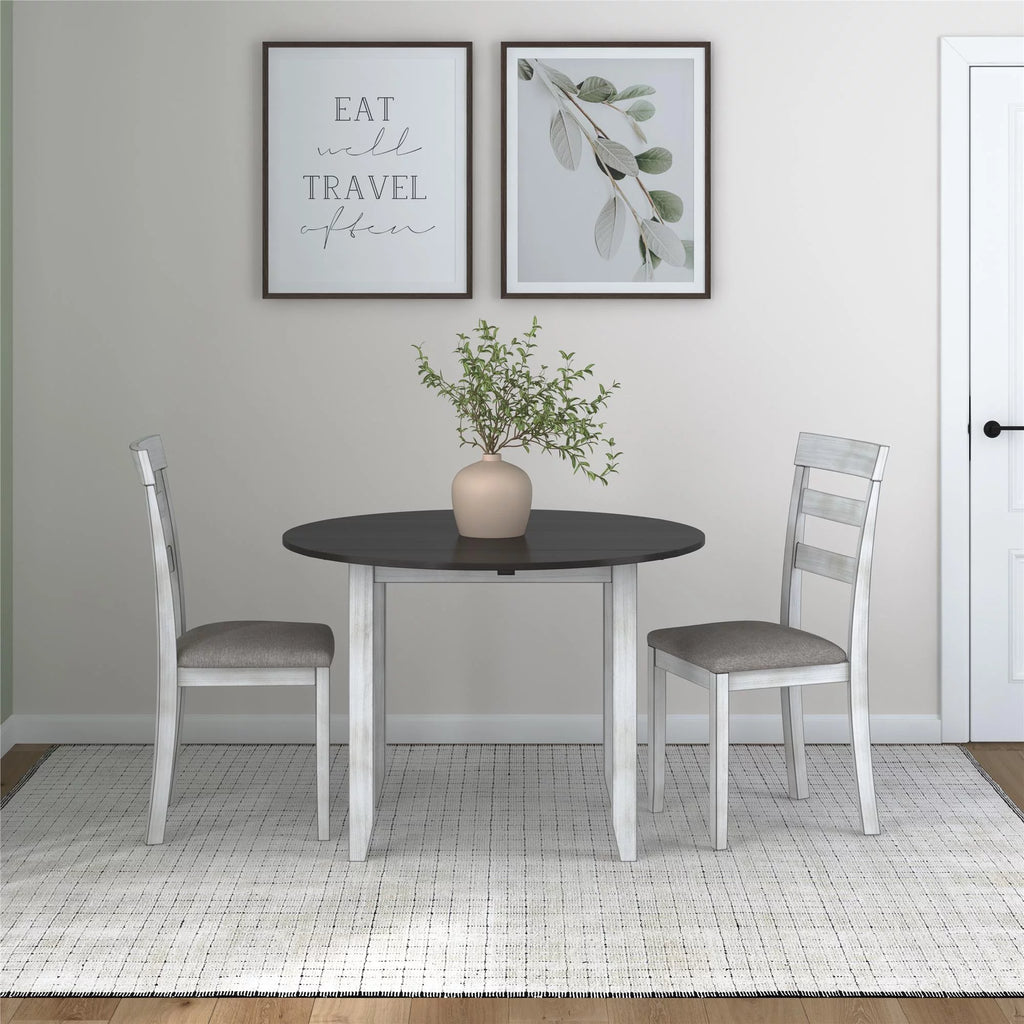 3-Piece Drop Leaf Wood Dining Set with Round Table and 2 Chairs W11561