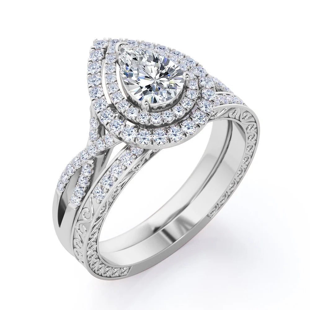 1.75 Carat Almond Shape Moissanite Crossover Wedding Set S92549