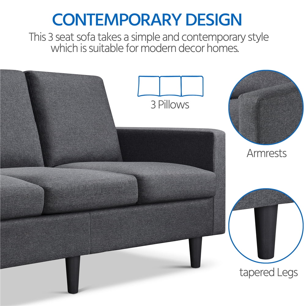 Gray Fabric 3-Seater Sofa O4381