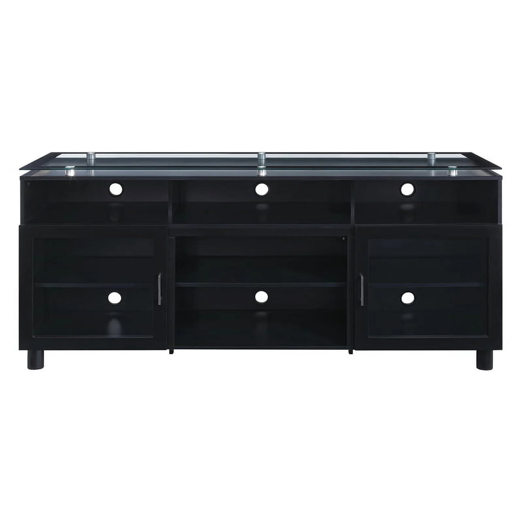 72" Black Engineered Wood TV Stand with Tempered Glass G174806