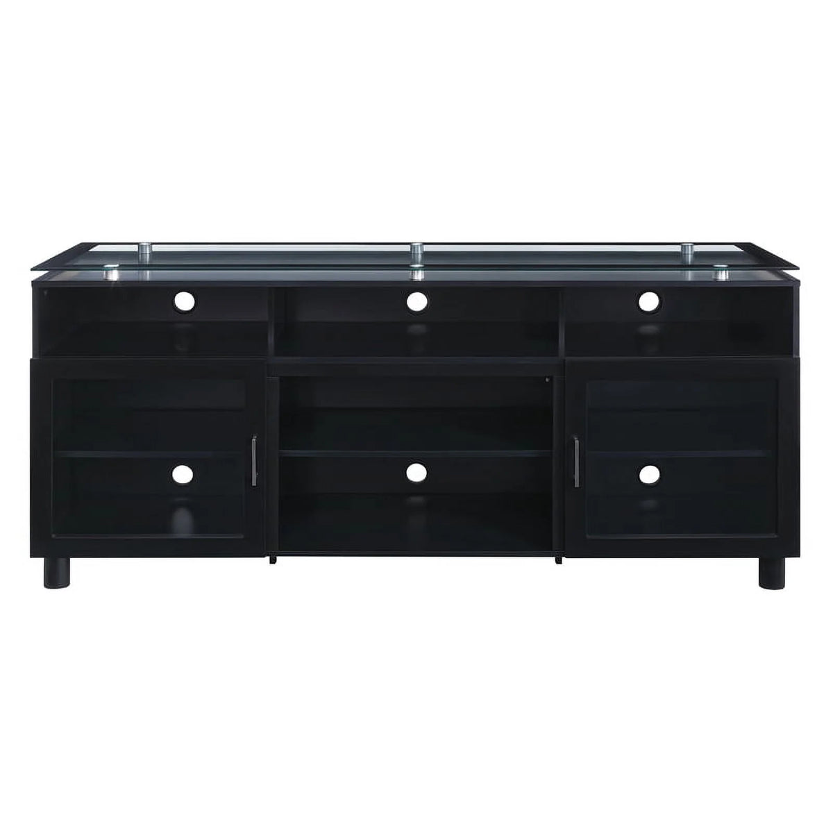 72" Black Engineered Wood TV Stand with Tempered Glass G174806