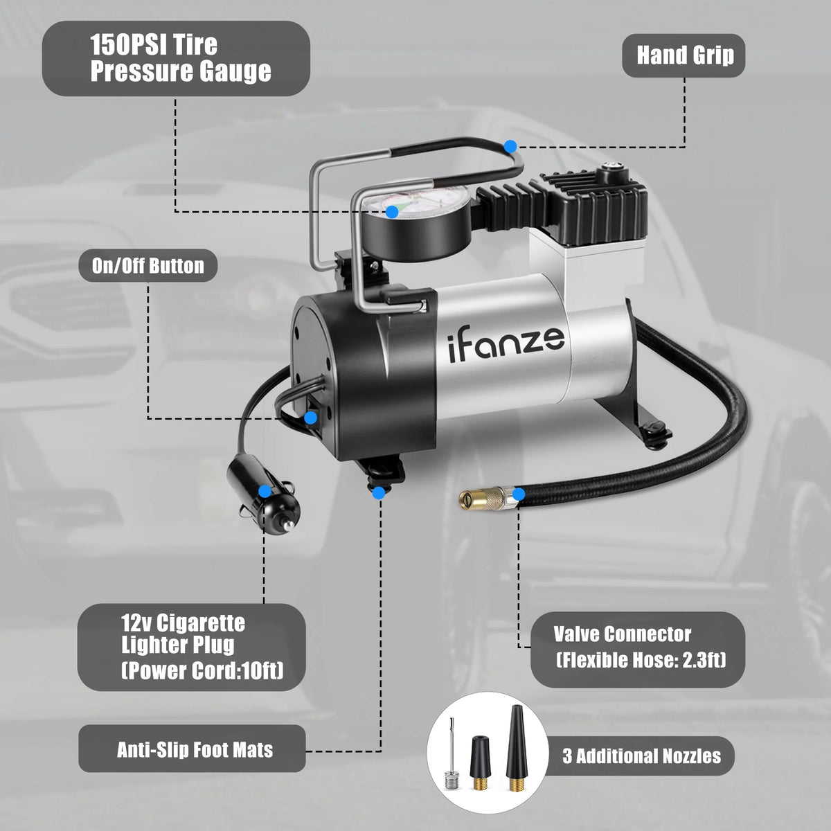 Portable DC 12V Tire Inflator Air Compressor with Mechanical Pressure Gauge D678314