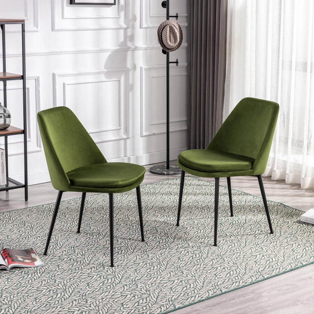 Velvet Upholstered Dining Chair Set of 2 with Black Metal Legs D179