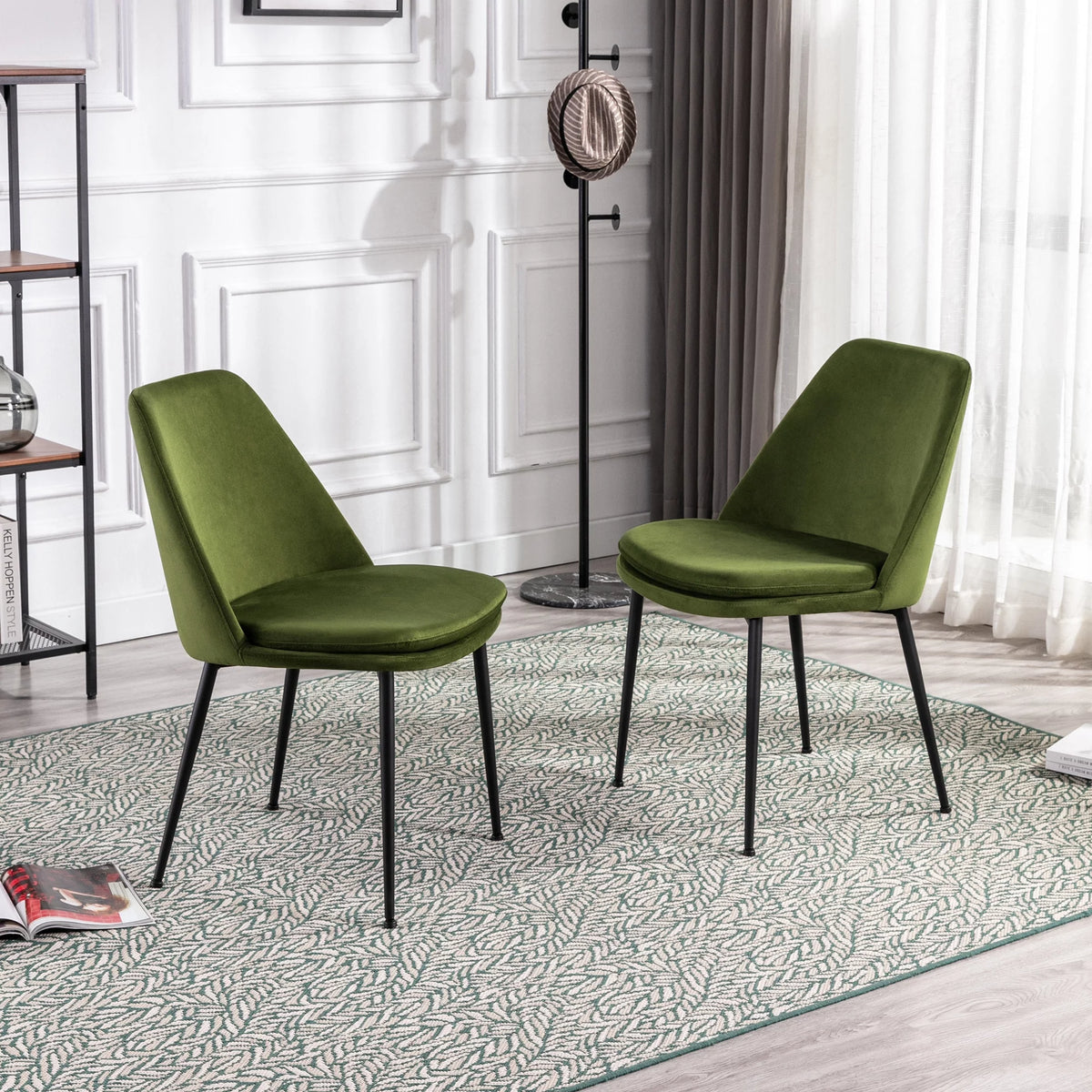 Velvet Upholstered Dining Chair Set of 2 with Black Metal Legs D179