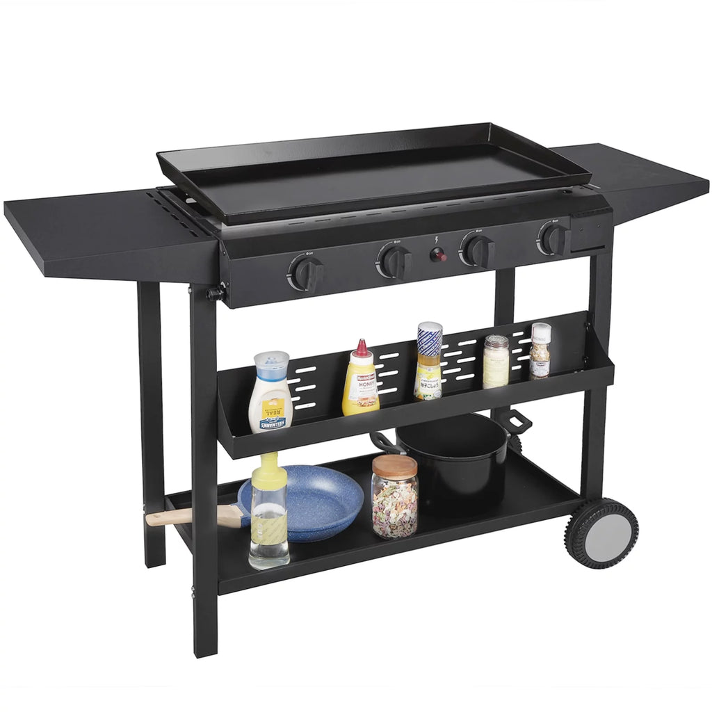 4 Burner Propane Gas Grill Griddle, Black Y4689