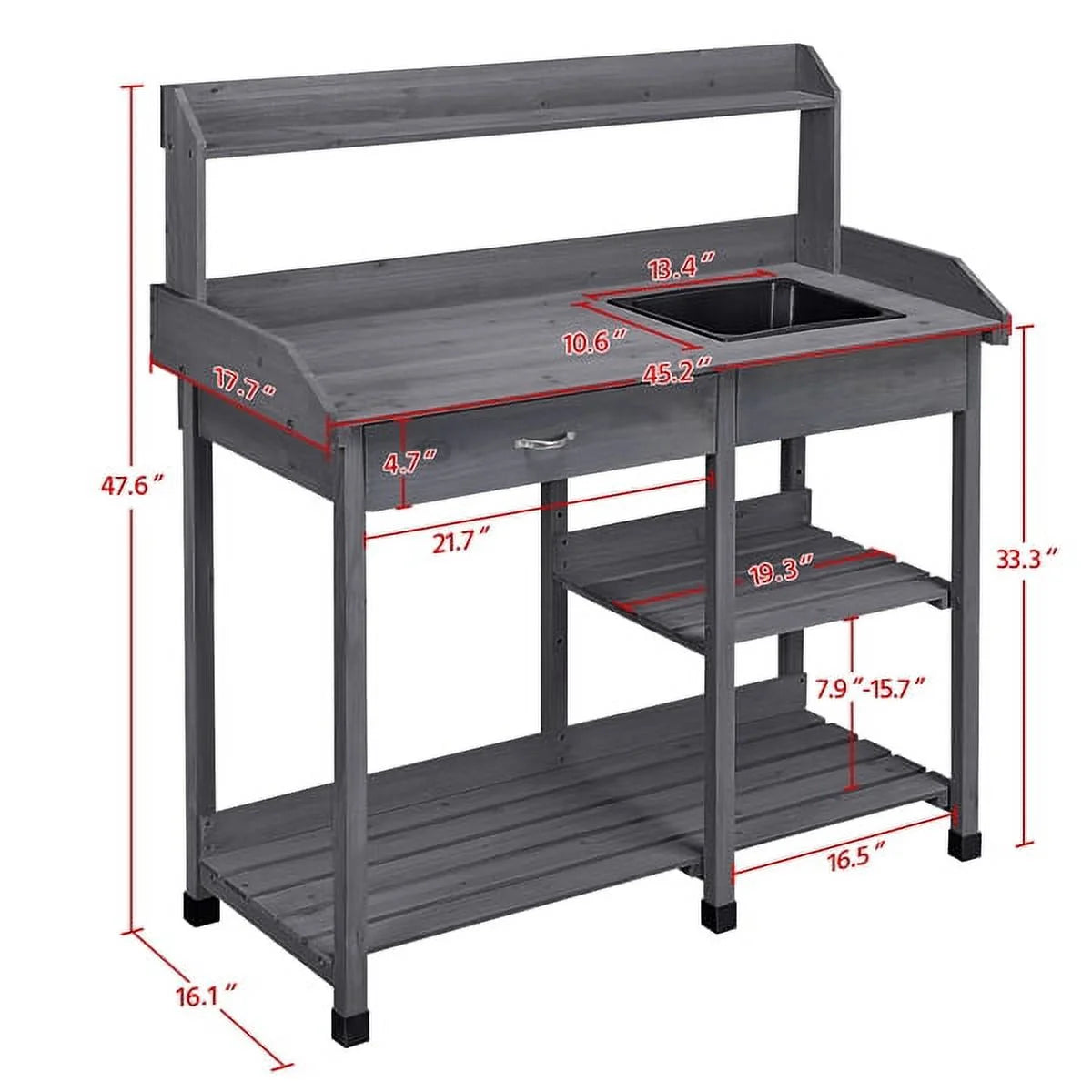 Wooden Potting Bench with Sink Drawer Rack Y748992