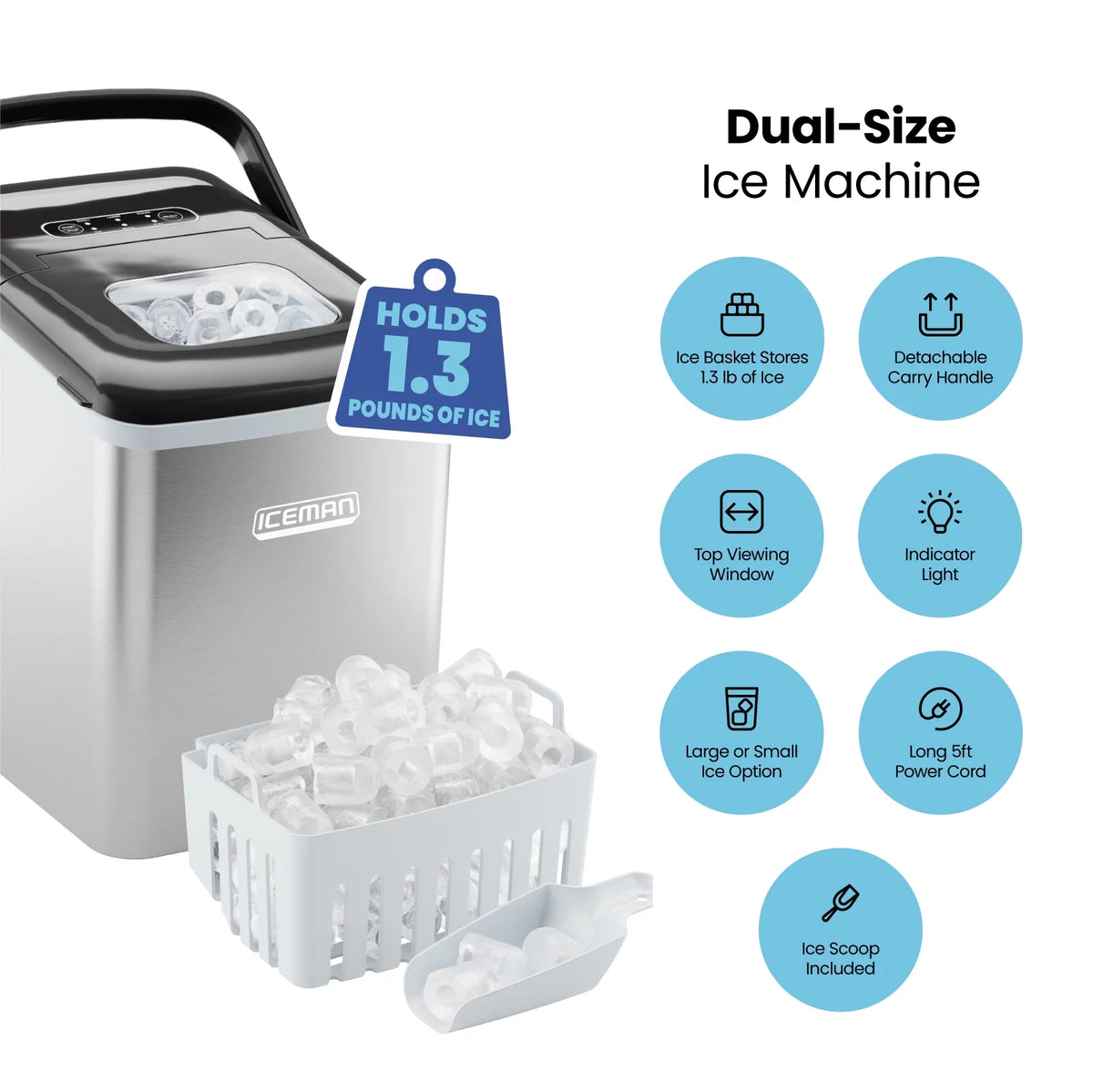 Countertop Bullet Ice Machine 1.3lb Capacity Stainless Steel P437205