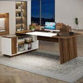 L-Shaped Executive Office Desk with Storage Cabinet and Shelves F937
