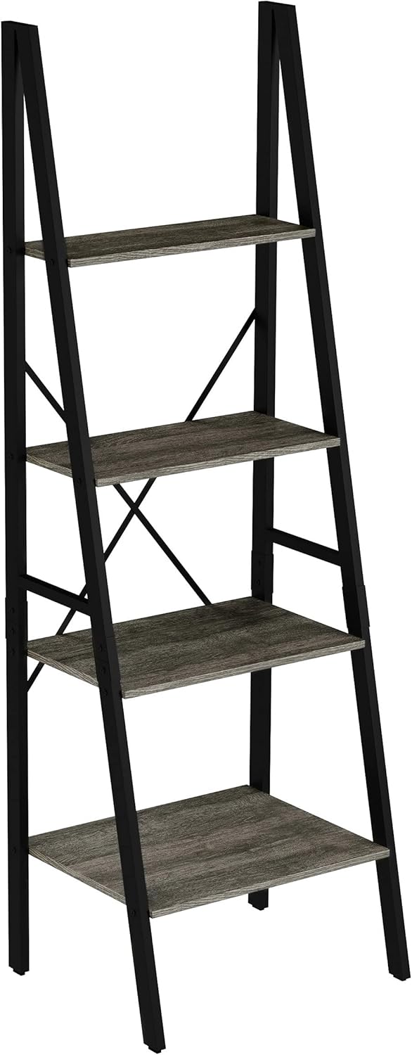 Gray Woodgrain 4-Tier Ladder Bookshelf Y301