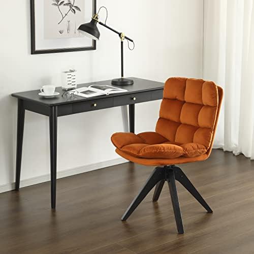 Brown Faux Leather Swivel Armless Desk Chair with Wood Legs F926