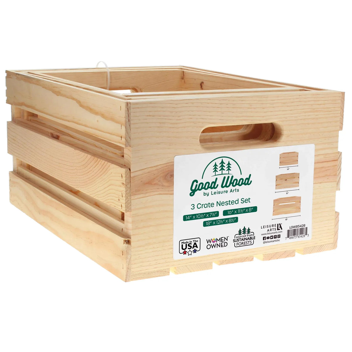 Wooden Crate 3 Piece 14" 16" 18" H4437