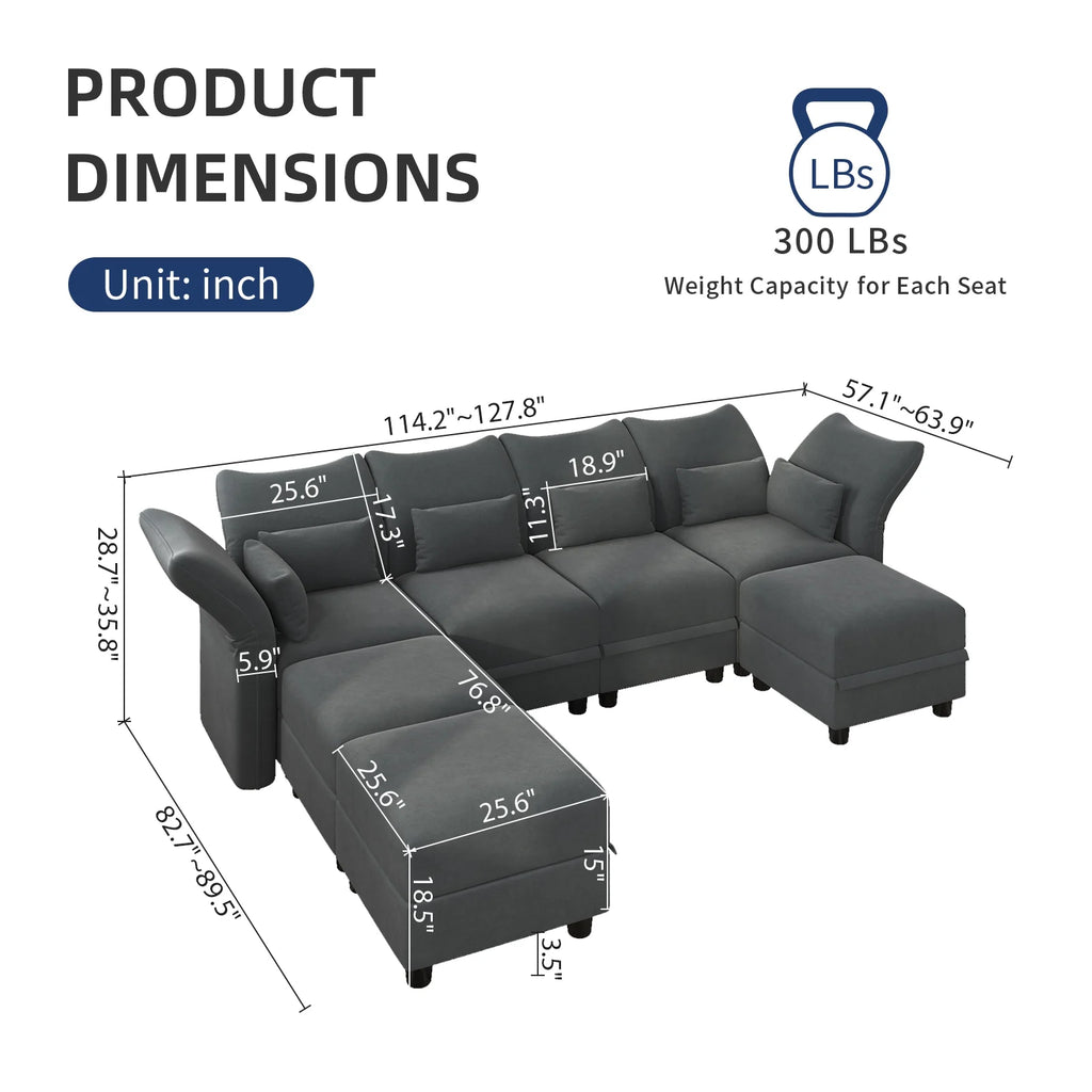 7-Seater Grey Velvet U Shaped Modular Sectional Sofa with Storage Chaise J776819