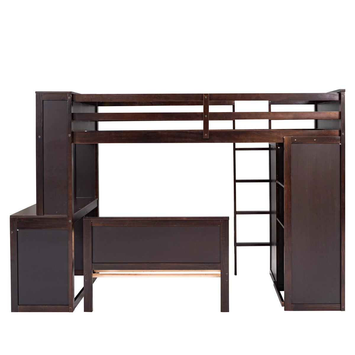 Twin Size Solid Wood Loft Bed with Desk and Wardrobe W114359