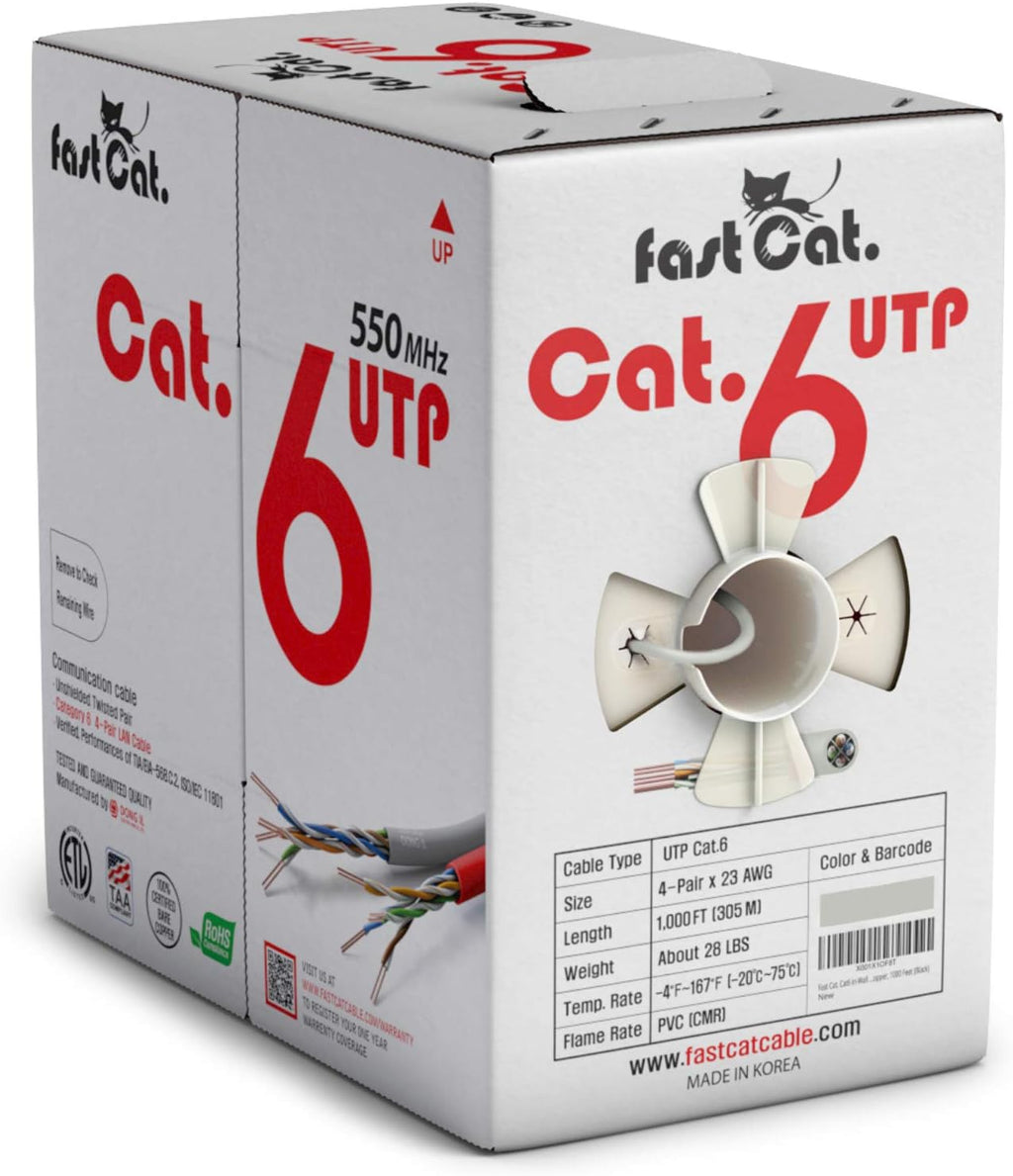 Cat6 Ethernet Cable 1000ft - 23 AWG, CMR, Solid Bare Copper UTP LAN Cable (Purple) A113647