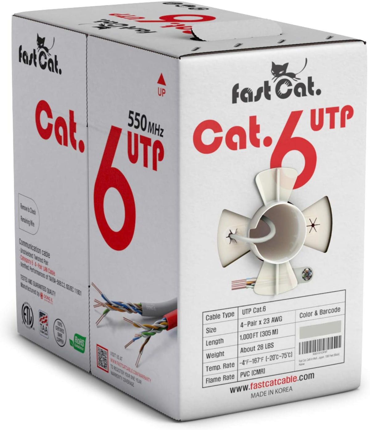 Cat6 Ethernet Cable 1000ft - 23 AWG, CMR, Solid Bare Copper UTP LAN Cable (Purple) A113647