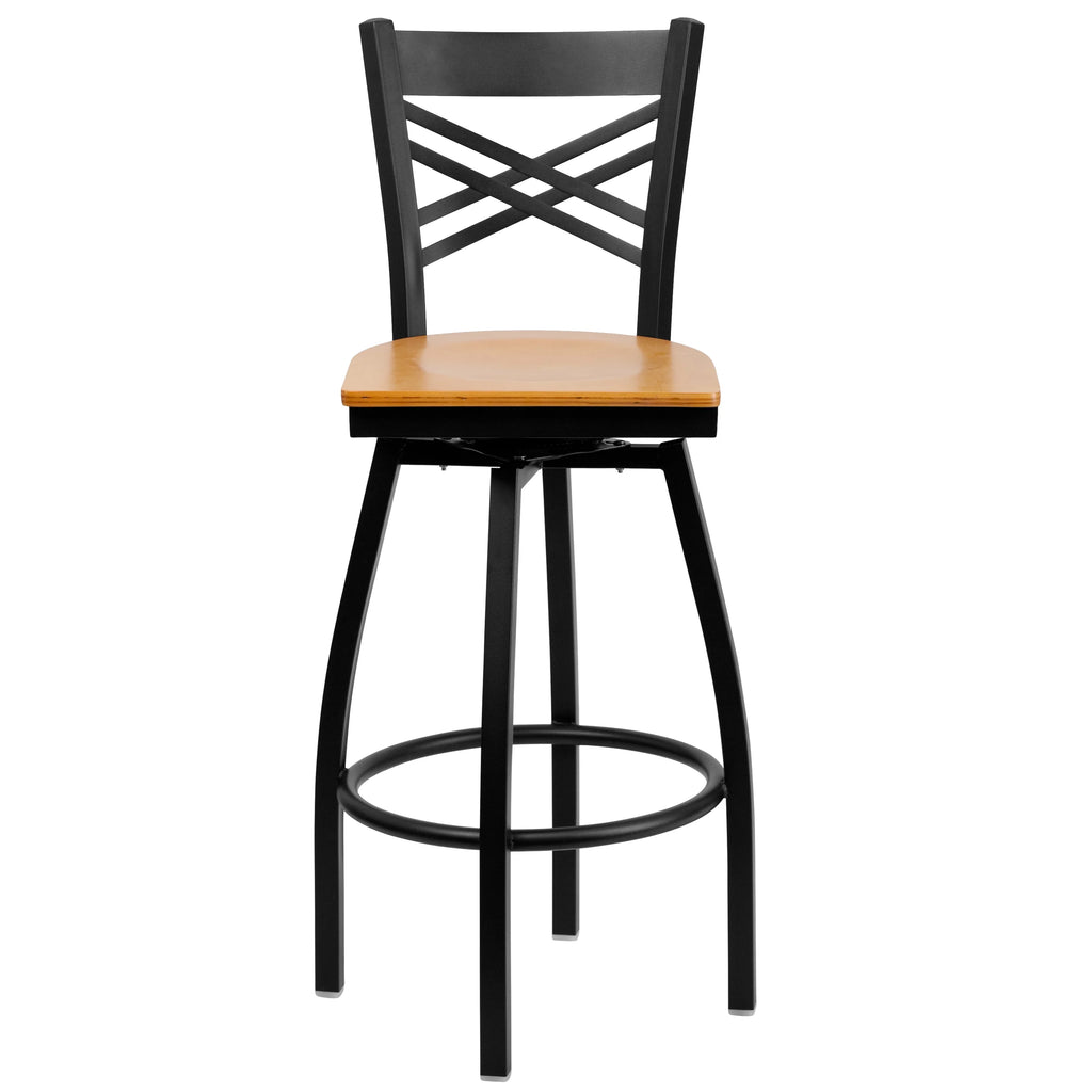 Black Swivel Metal Barstool with Wood Seat A68354