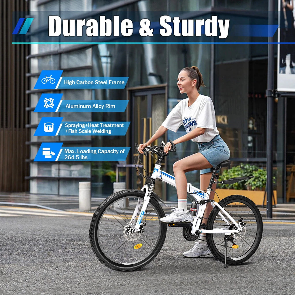 26 Mountain Bike 21-Speed Folding Dual Disc Brake Bicycle H5248