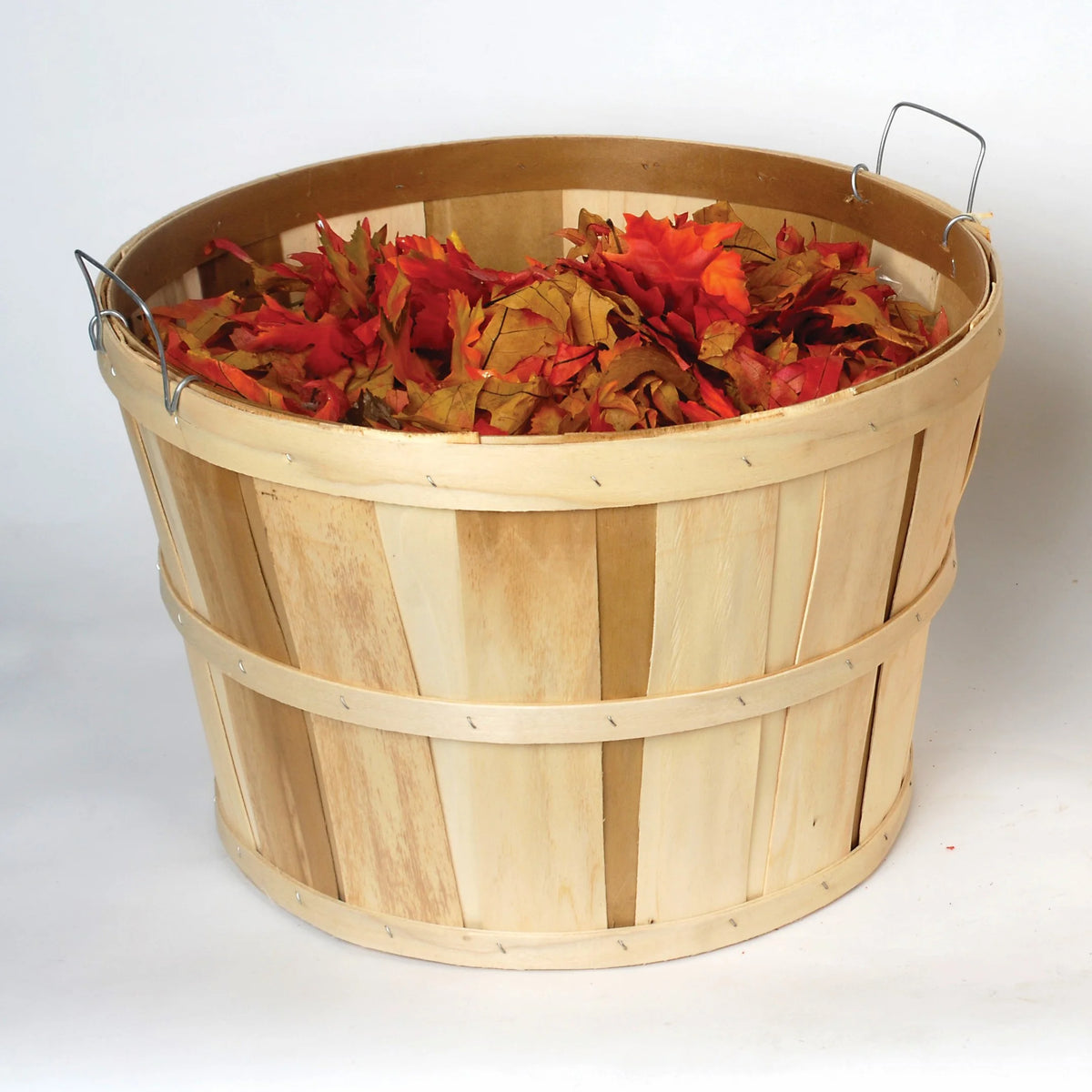 Handcrafted Poplar Wood Bushel Baskets with Wire Handles, Set of 4 Z976