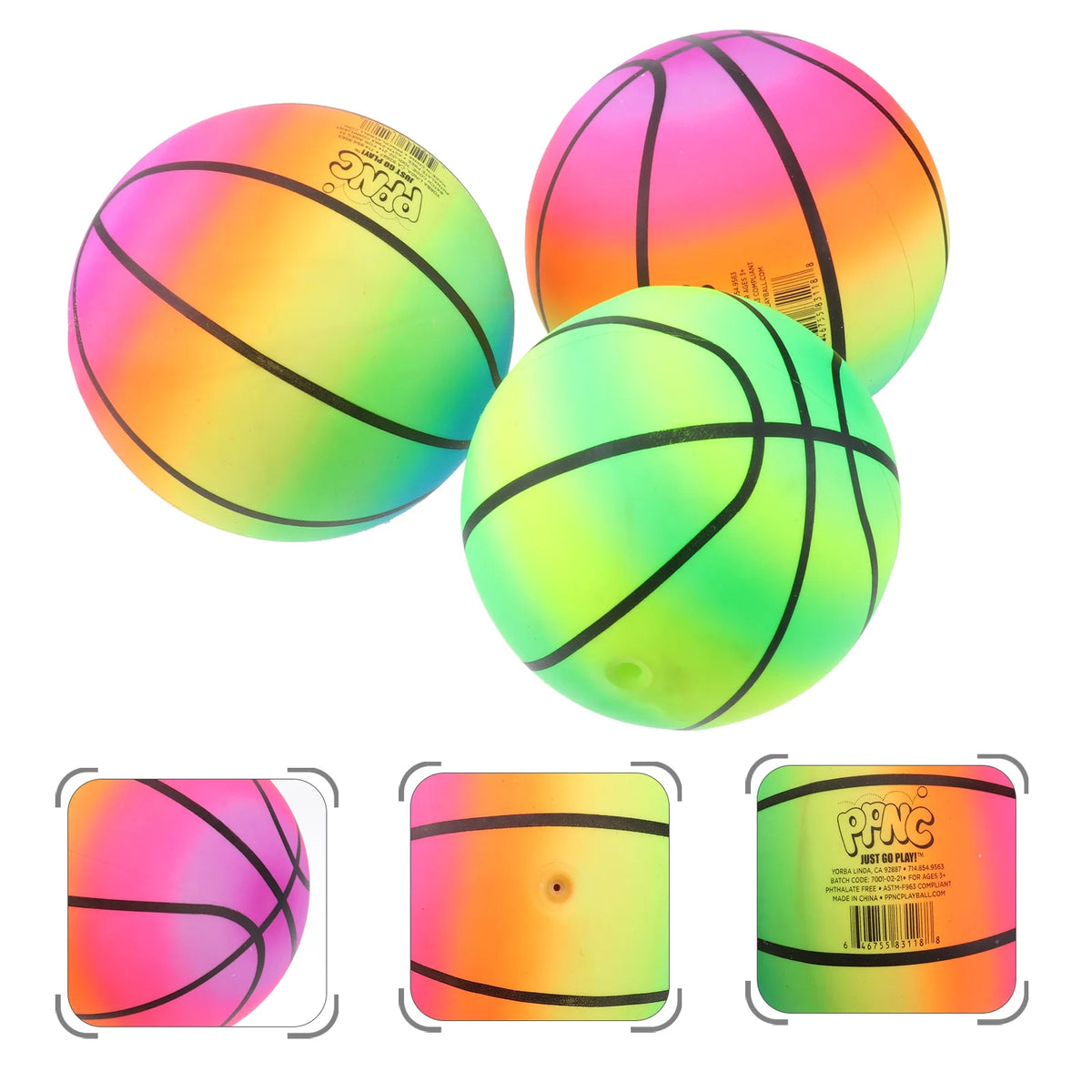 3 Pcs 16 CM Rainbow Balls Elastic PVC Beach Play Ball C405534