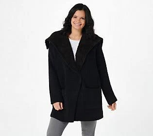 Black/Espresso Shearling Drape Car Coat J262