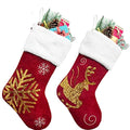 2 Pcs 18 inches Burlap Christmas Stockings with Plush Cuff E52784