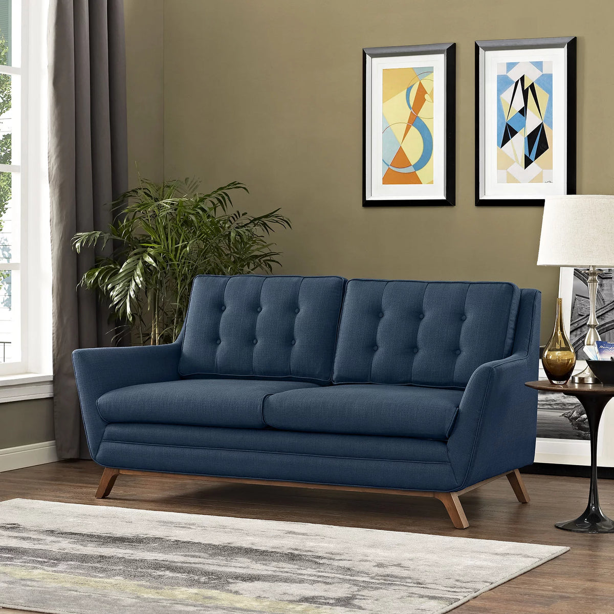 Navy Fabric Loveseat U288