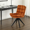 Brown Faux Leather Swivel Armless Desk Chair with Wood Legs F926
