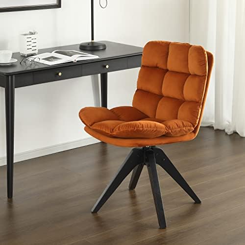 Brown Faux Leather Swivel Armless Desk Chair with Wood Legs F926