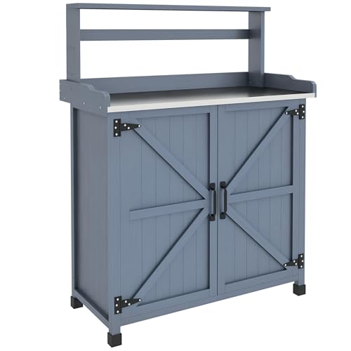 Wooden Potting Bench with Storage Cabinet G56596