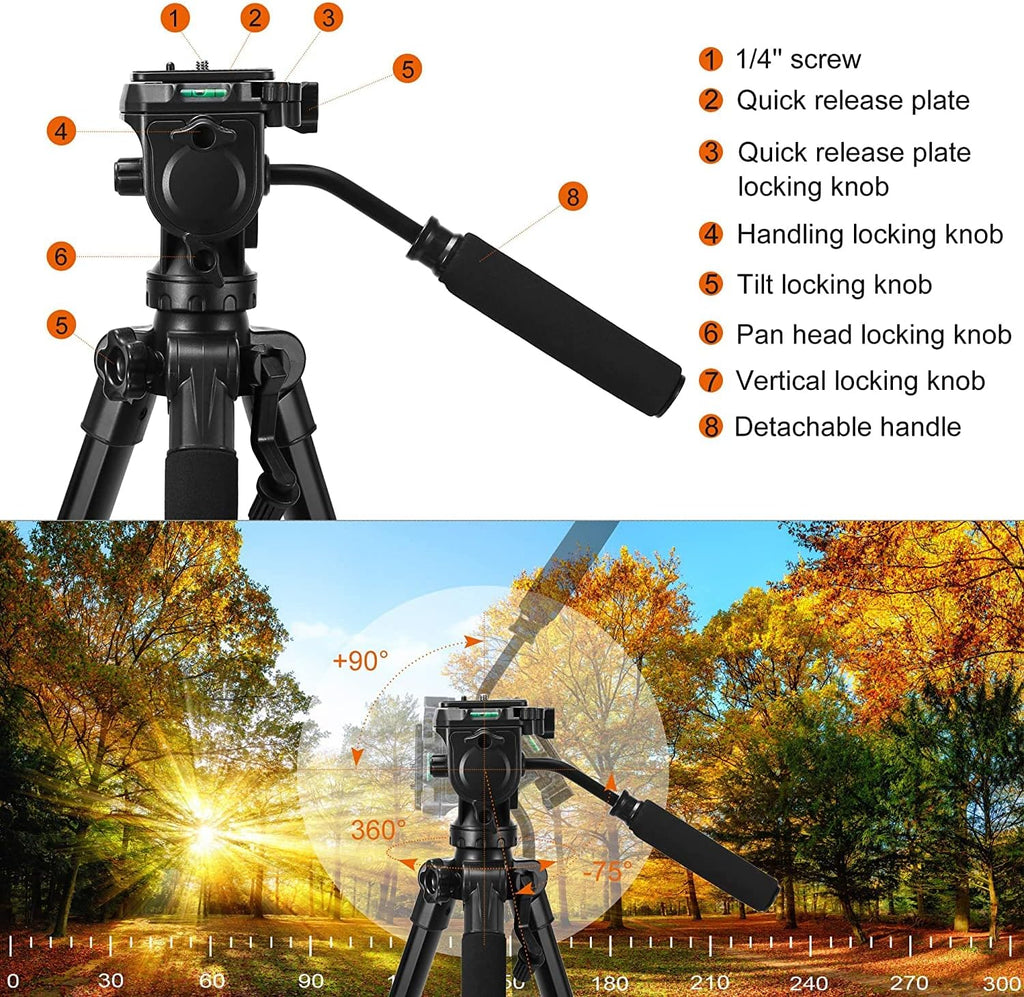 73 inch Tripod with Fluid Head, 2 Quick Release Mounts, Tablet & Phone Mount, Pack of 2 Y884039