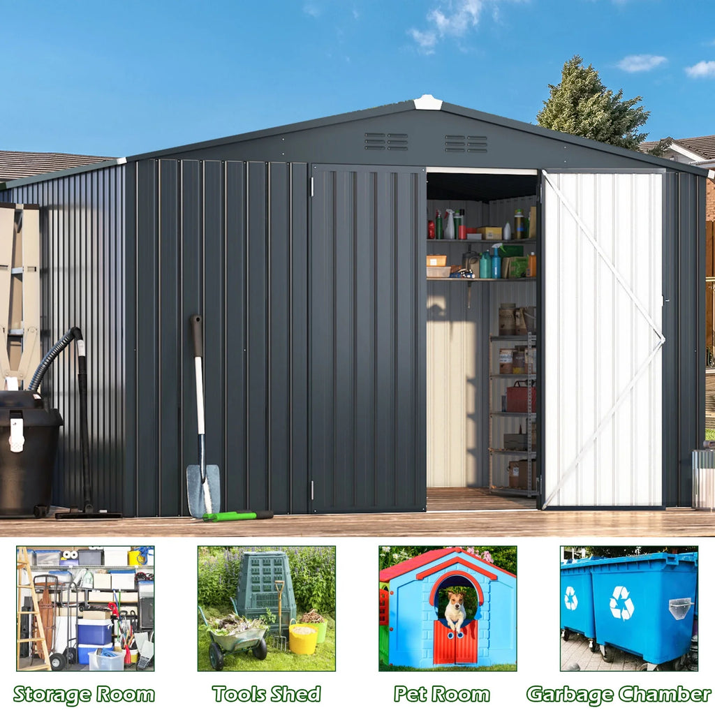 10' x 12' Gray Metal Storage Shed T90809