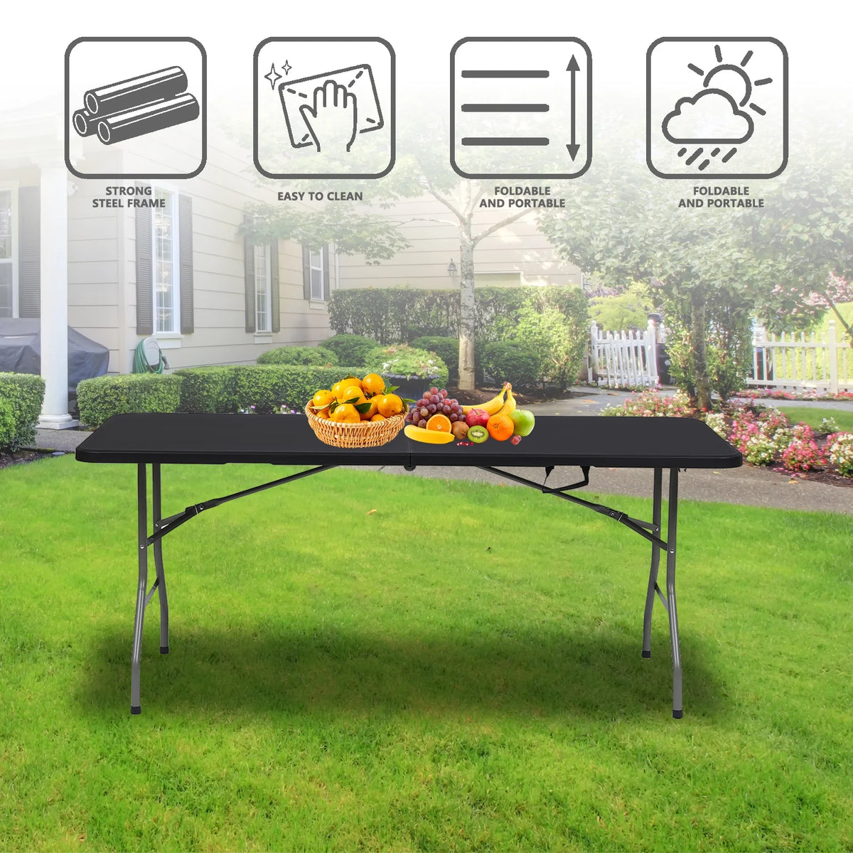 6ft Black Folding Plastic Table N27217