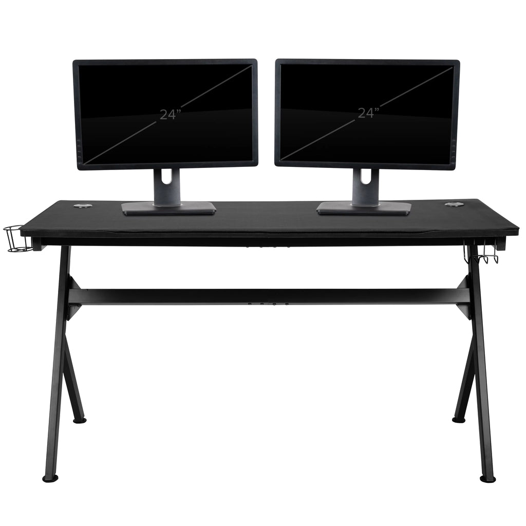 Black Red Gaming Desk with Cup Headset Holder Mouse Pad T762330