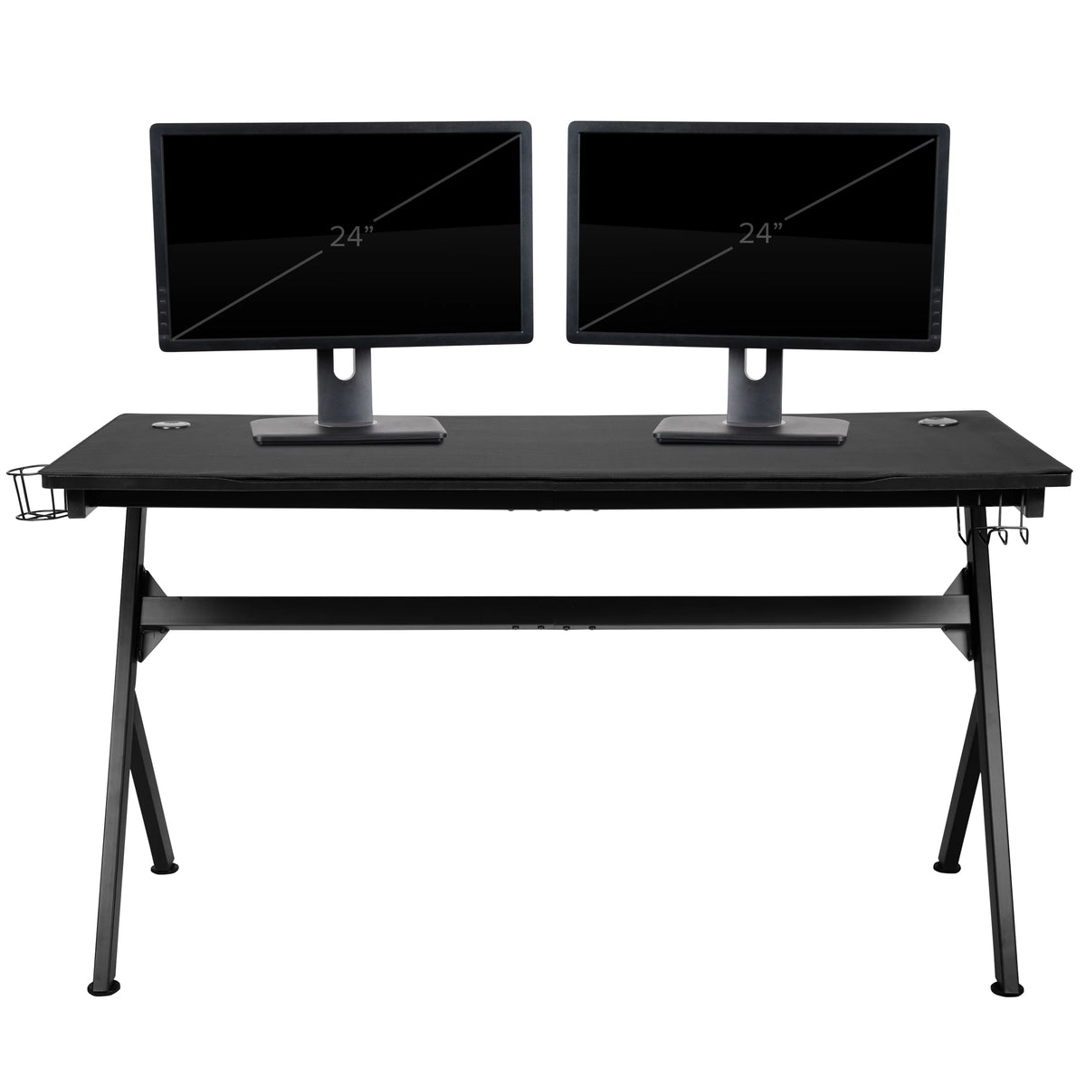 Black Red Gaming Desk with Cup Headset Holder Mouse Pad T762330