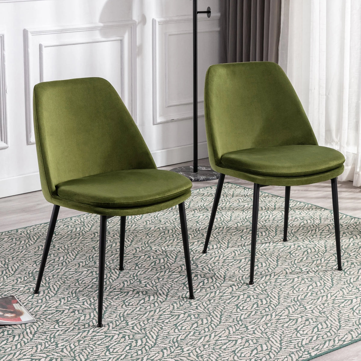 Velvet Upholstered Dining Chair Set of 2 with Black Metal Legs D179