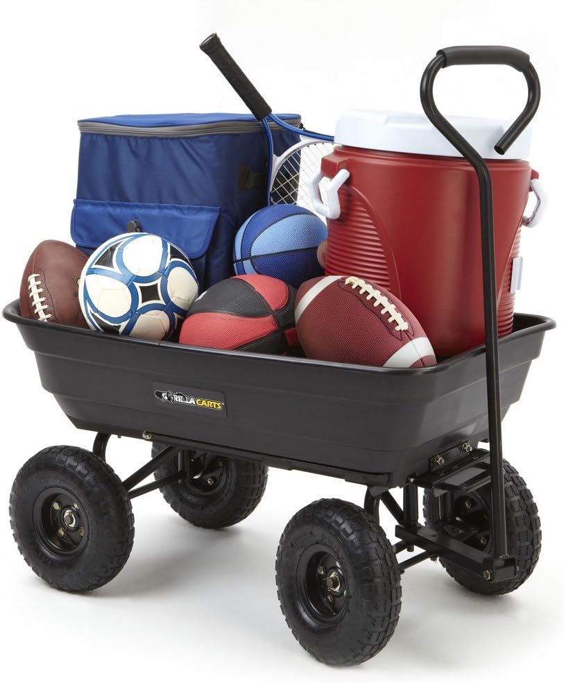 Poly Garden Dump Cart with Steel Frame and 10-Inch Pneumatic Tires P1003