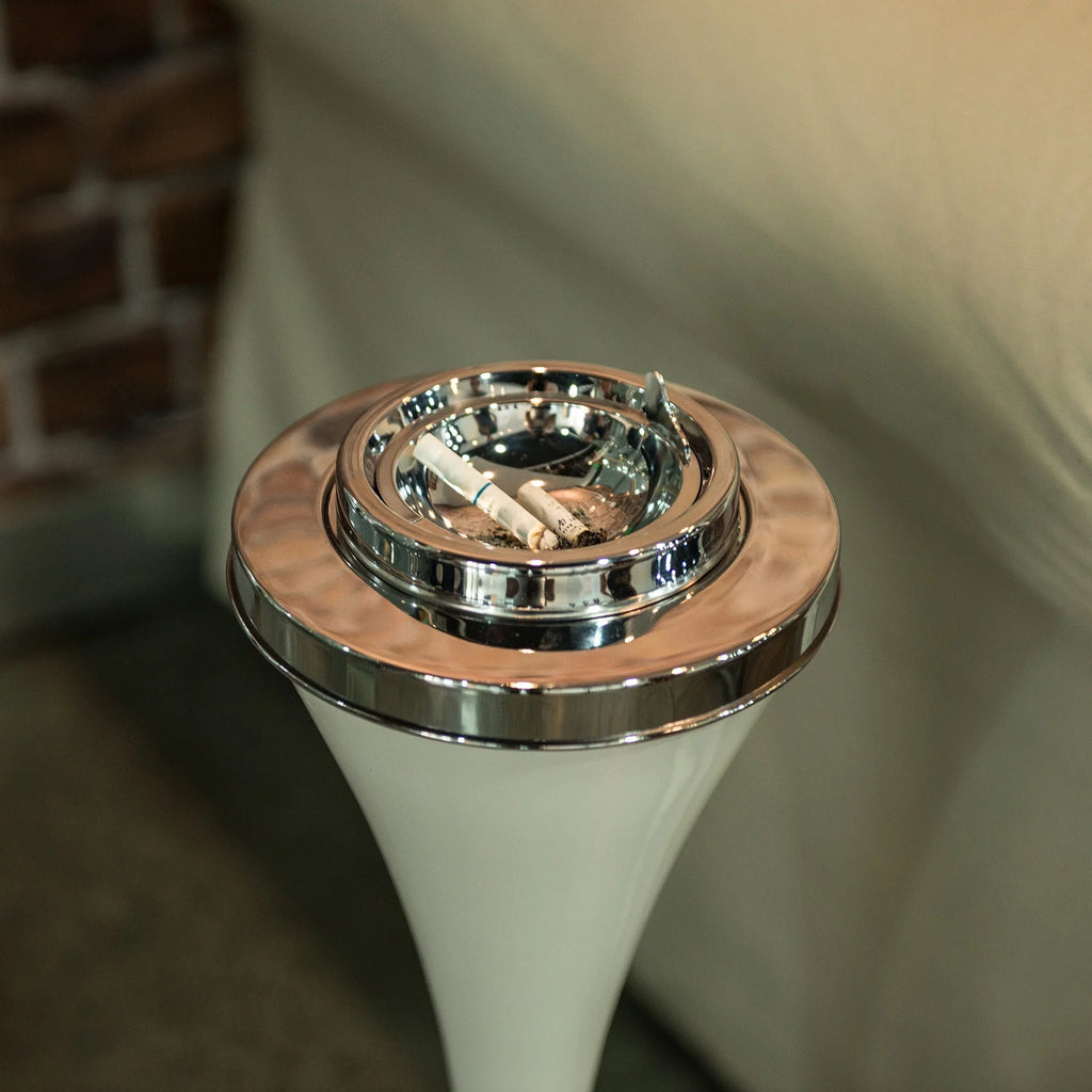 Steel Vintage Floor Standing Cigar Ashtray with Lid White V577