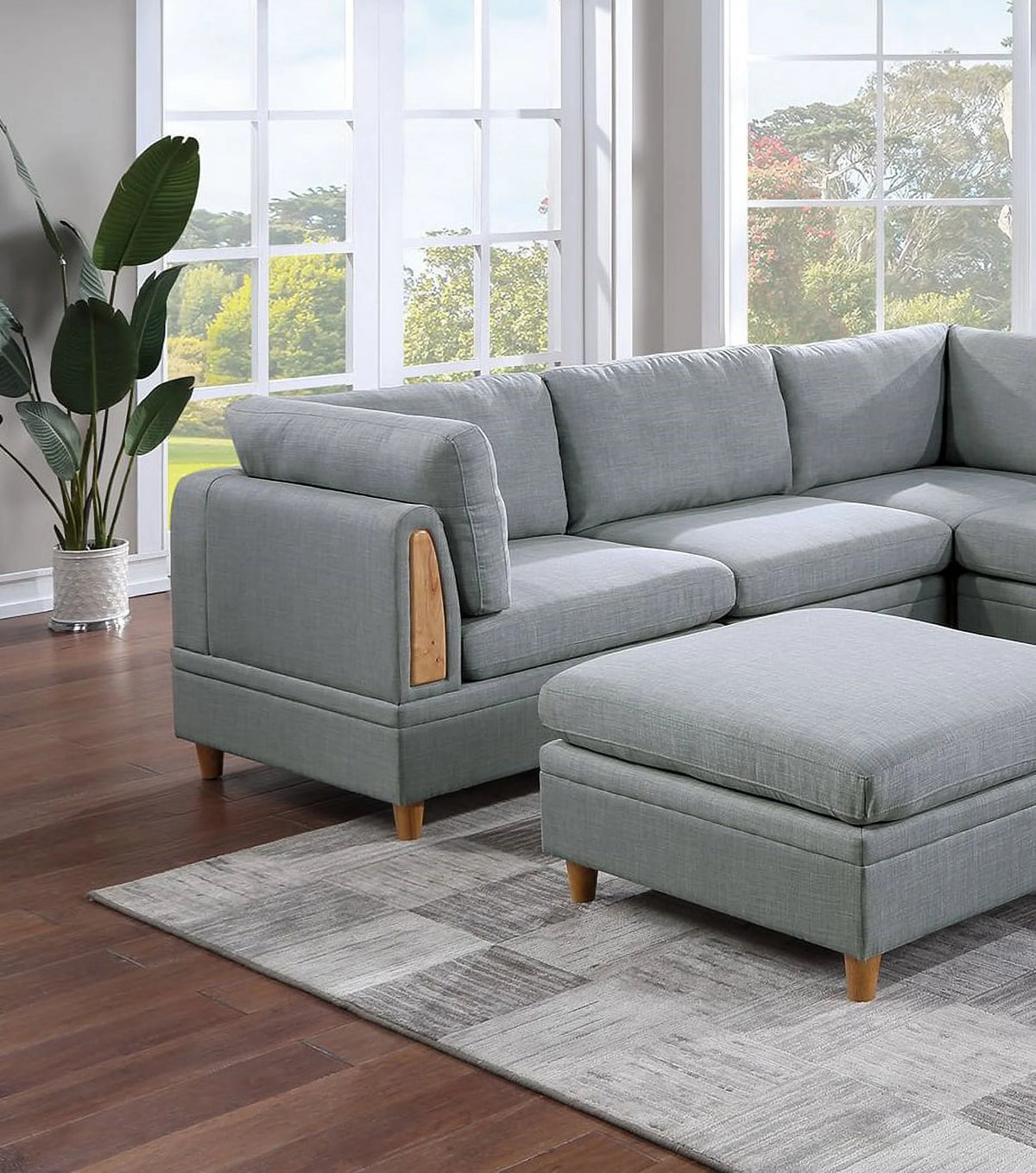Light Grey 8pc Sectional Sofa Set with Wedges, Armless Chairs and Ottomans E7053