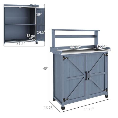 Wooden Potting Bench with Storage Cabinet G56596