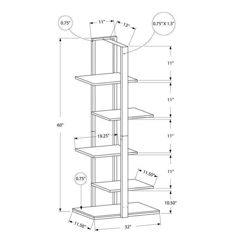 5 Shelf Metal Bookcase in Dark Taupe and Black M947