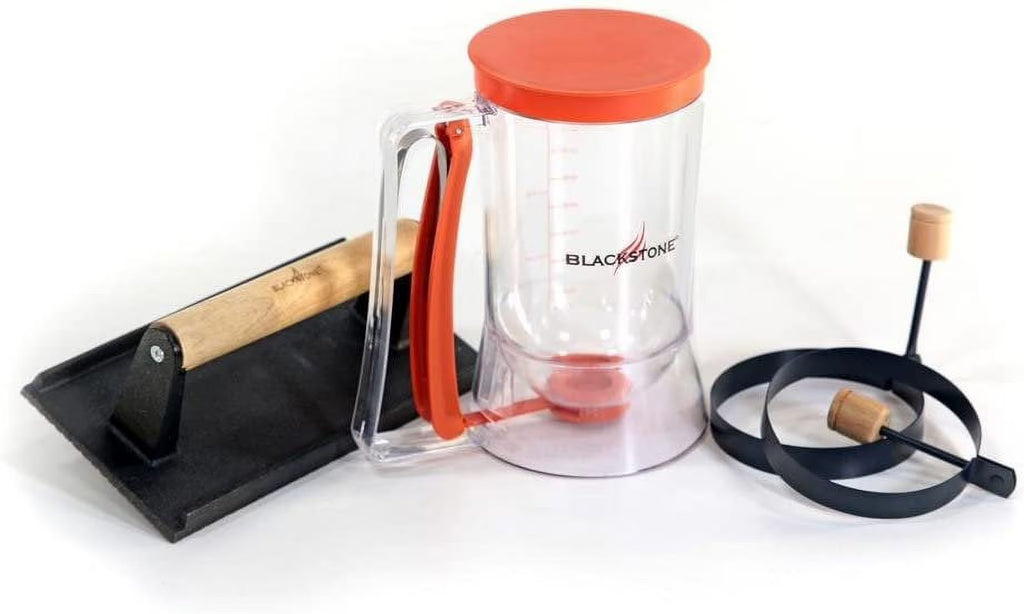 4 Piece Griddle Breakfast Kit with Batter Dispenser, Bacon Press, Egg Rings Z950100