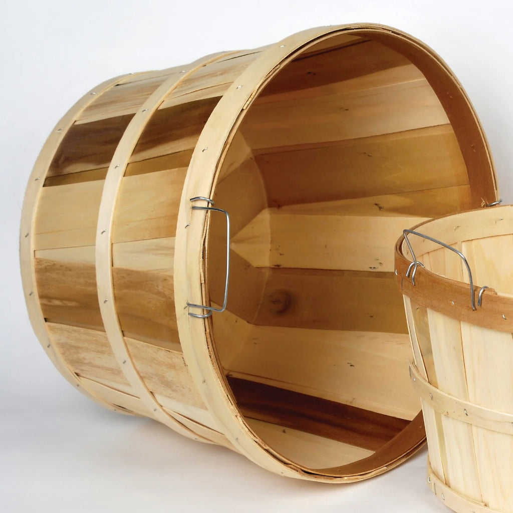 Handcrafted Poplar Wood Bushel Baskets with Wire Handles, Set of 4 Z976
