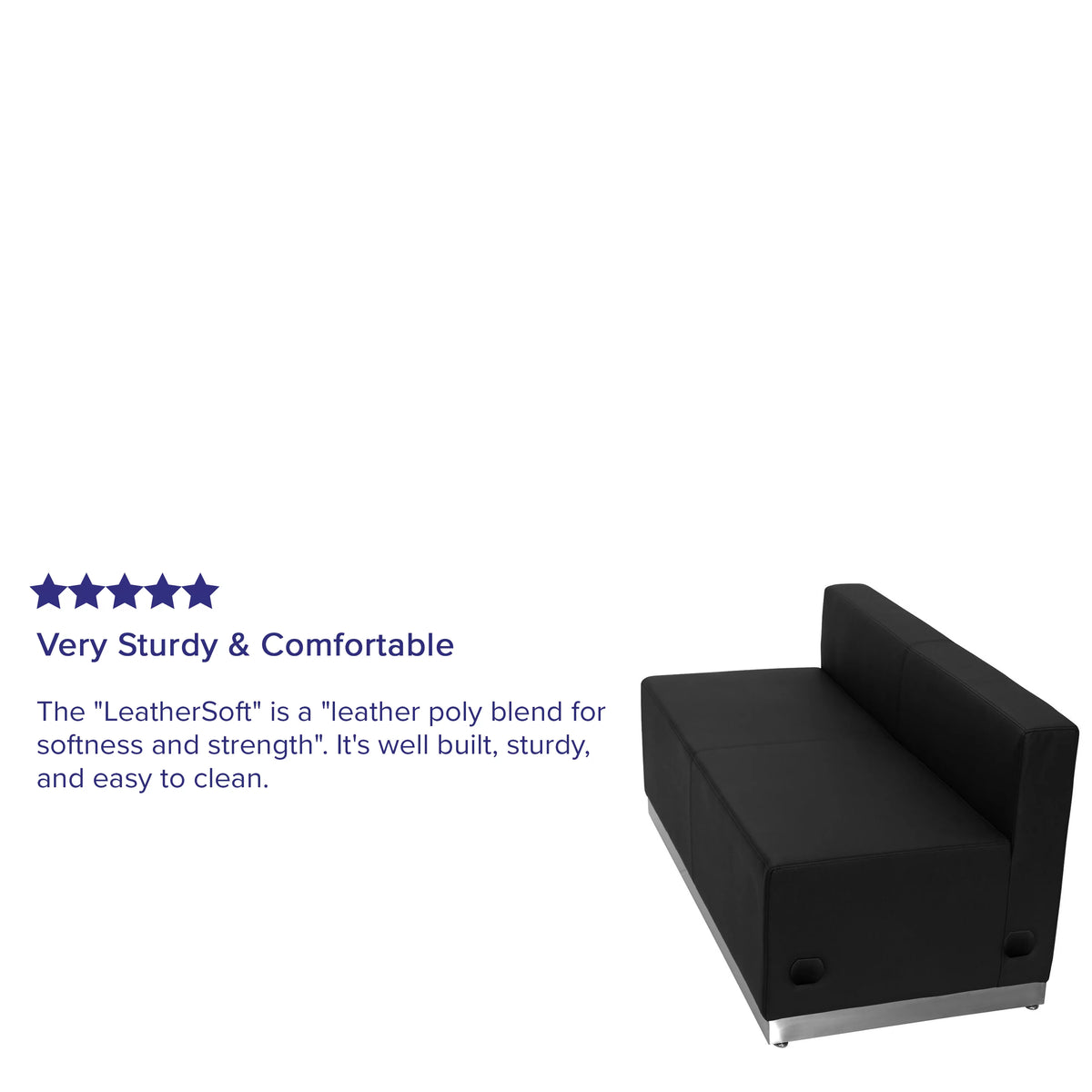 Black LeatherSoft Loveseat with Brushed Stainless Steel Base A359