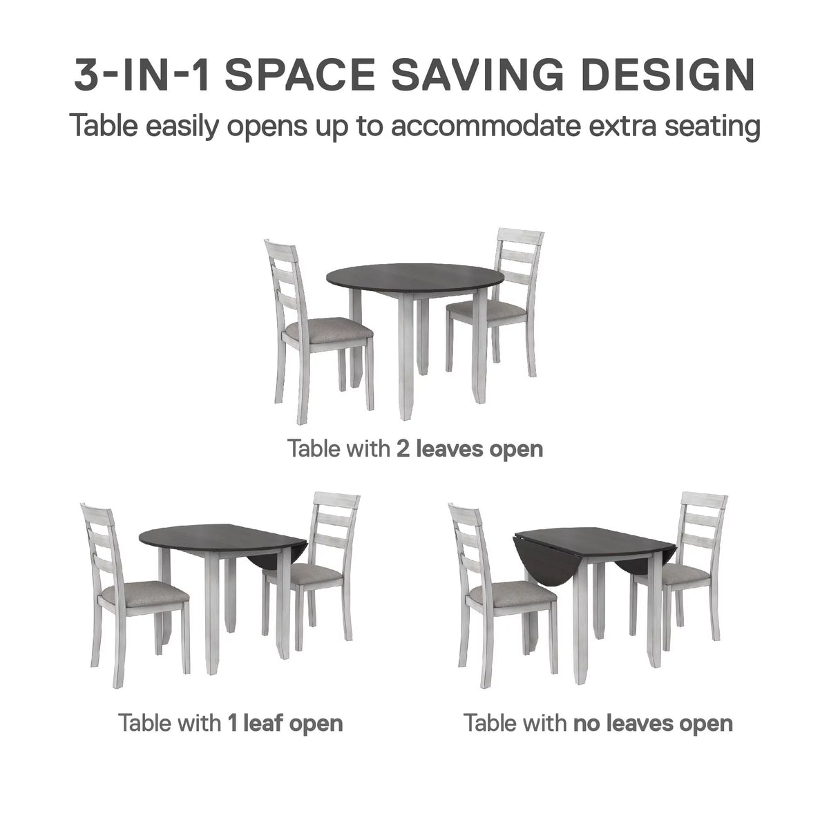 3-Piece Drop Leaf Wood Dining Set with Round Table and 2 Chairs W11561