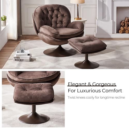 Olive Green Velvet Swivel Accent Chair with Ottoman E26612