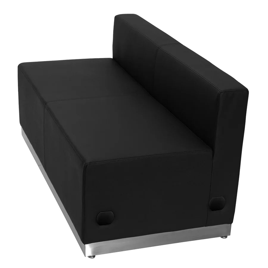 Black LeatherSoft Loveseat with Brushed Stainless Steel Base A359