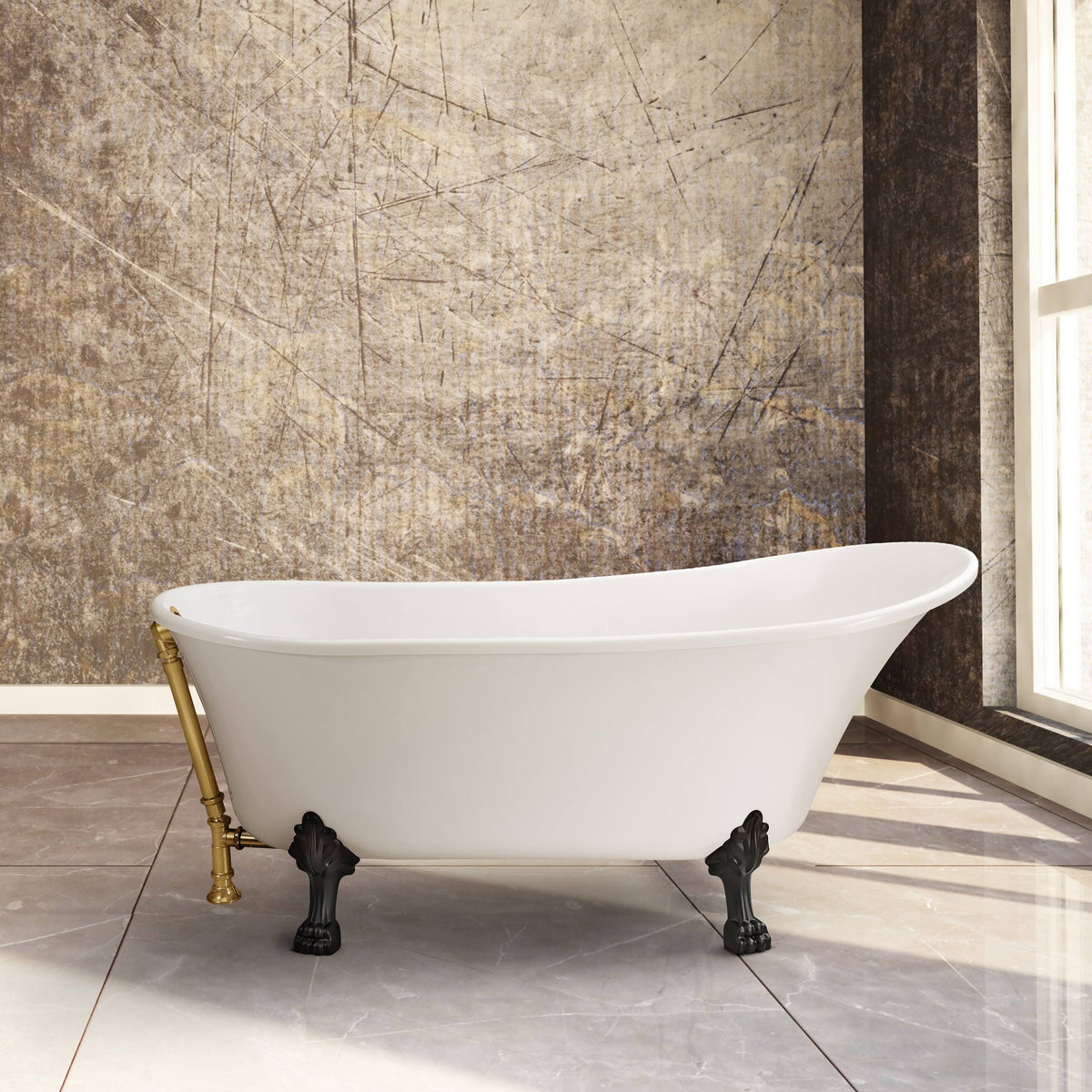 White Soaking Clawfoot Tub with External Drain I133