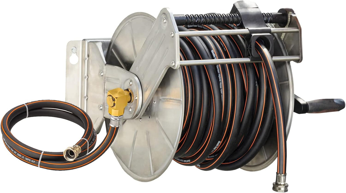 Stainless Steel Garden Hose Reel, Wall/Floor Mounted, 150-Feet 5/8 Hose Capacity G331747
