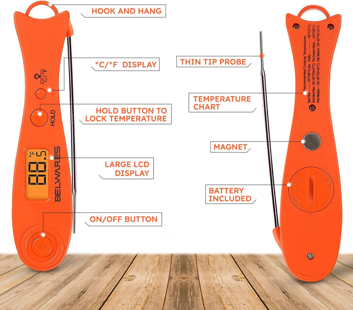Instant Read Digital Meat Thermometer Pack of 2 I31140